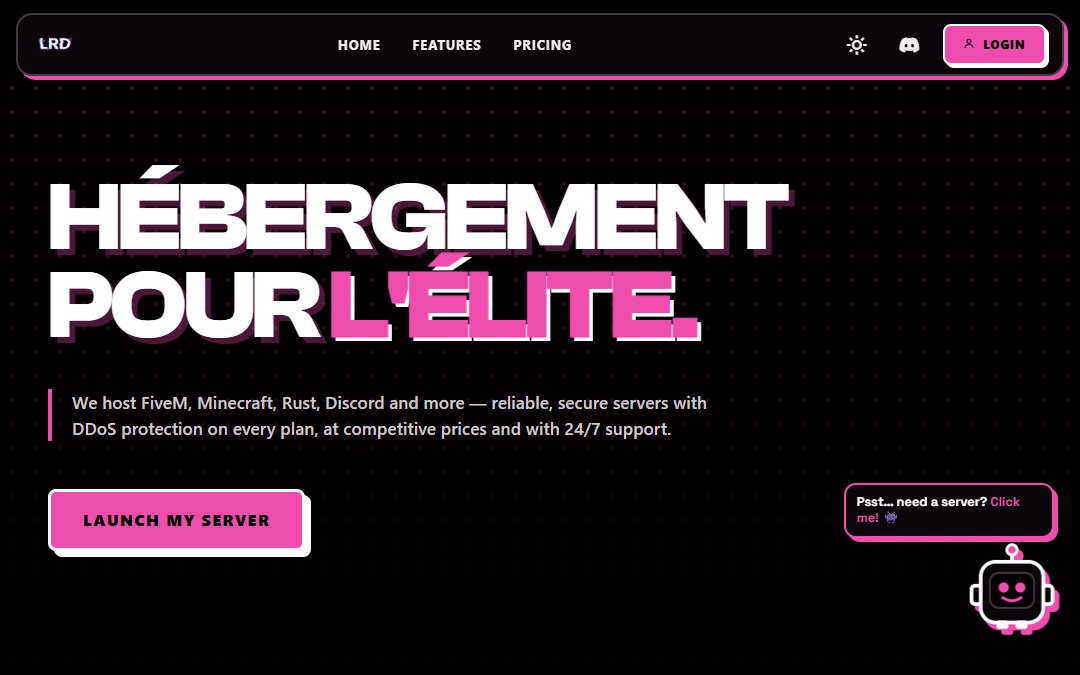 Capture d’écran du site LRD HEBERG (Hébergement gaming) réalisé par LRD Studio