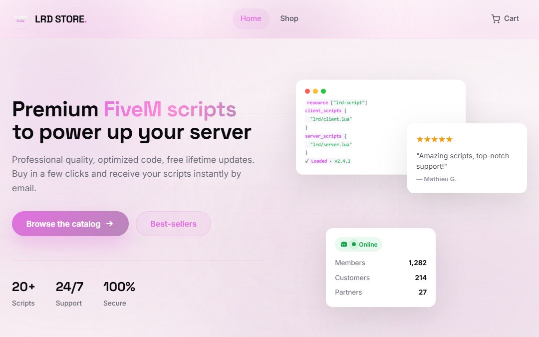 Capture d’écran du site LRD STORE (E-commerce) réalisé par LRD Studio