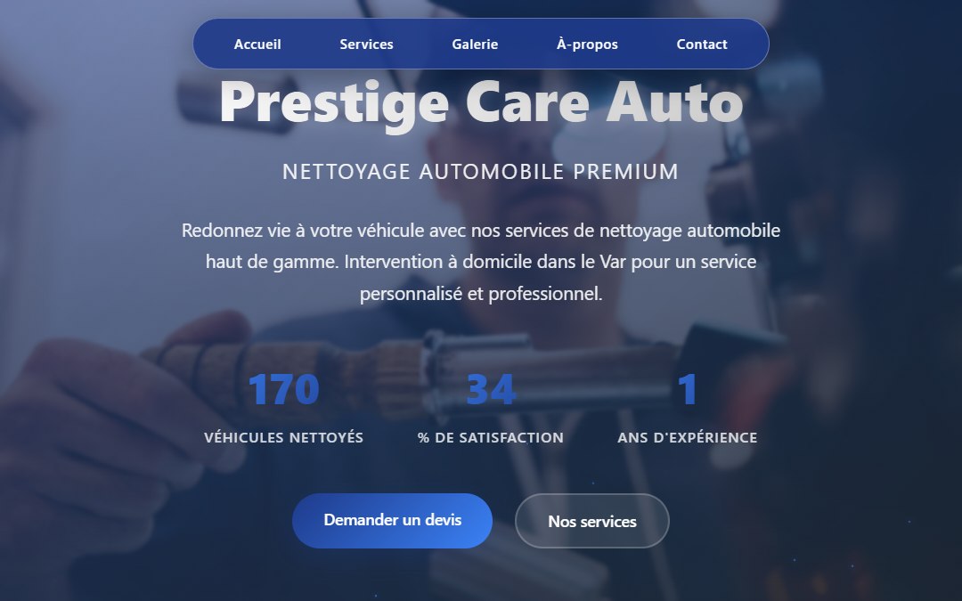 Aperçu du site Prestige Care Auto, nettoyage automobile premium