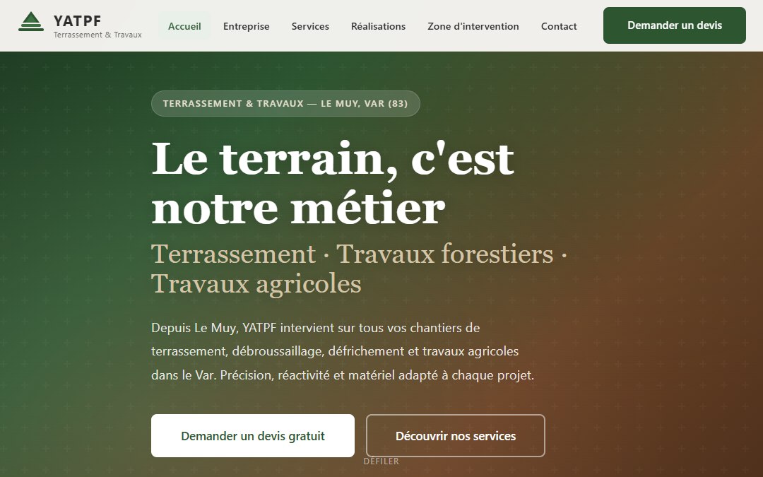 Aperçu du site de l’entreprise de terrassement YATPF